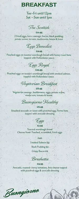 Lower Resolution Image Of Buongiorno's Breakfast & Brunch Menu - Linked To A PDF Version