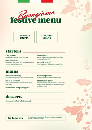 Lower Resolution Image Of Buongiorno's Festive Menu - Linked To A PDF Version