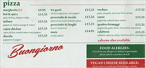 Lower Resolution Image Of Buongiorno's Pizza Menu - Linked To A PDF Version
